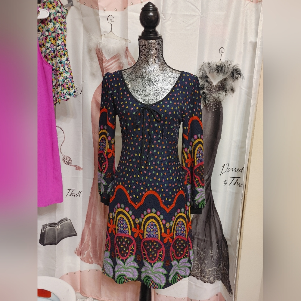 Anthropologie Aryeh Fit and Flare Blue Boho Size Small Dress
